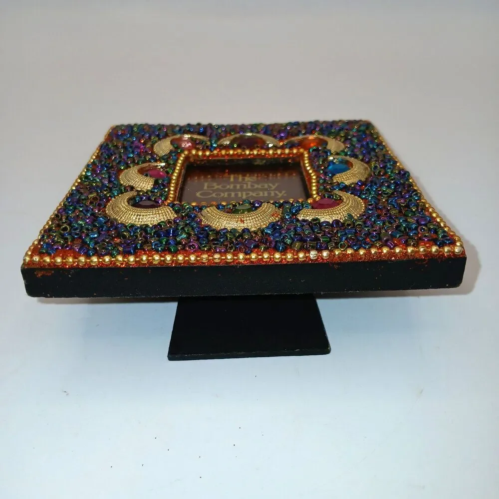 Bombay Company Small Photo Frame Harlequin Hand Beaded 2X2 Pic Colorful Boho